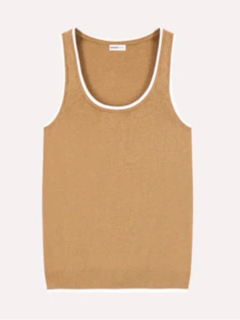 Minnie Rose Supima Cotton Cashmere Camel Tank with White Trim